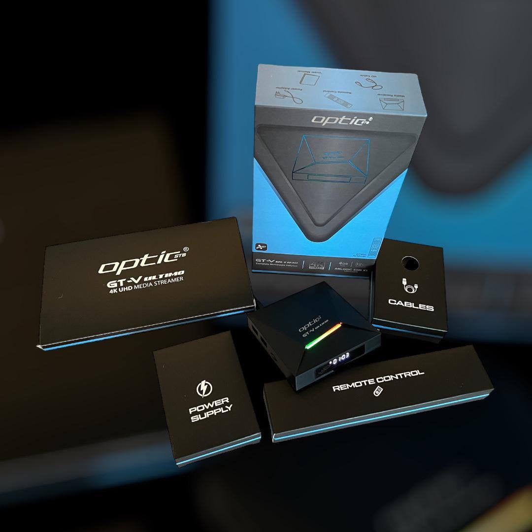 ☑️AKTION☑️ OPTIC STB GTV ULTIMO / OPTIC GT-V ULTIMO 4K UHD 2160p H265.264 4GB RAM 32 GB FLASH Android 11.0 Receiver (2G + 5G WiFi + WLAN, Bluetooth, MicroSD, HDMI, USB 3.0)