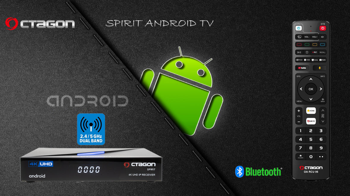 OCTAGON SPIRIT 4K UHD HDR10+ ANDROID TV OTT MEDIA STREAMING BOX 5G WiFi BLUETOOTH FERNBEDIENUNG