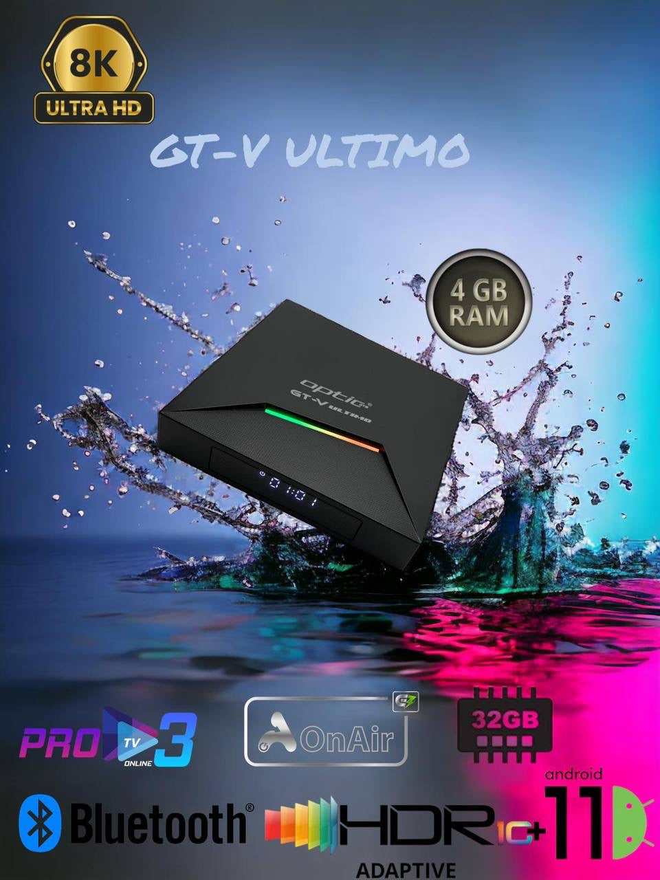 Stb Electronics OPTIC STB GT-V ULTIMO 4K UHD 2160p H265.264 4GB RAM 32 GB FLASH Android ...